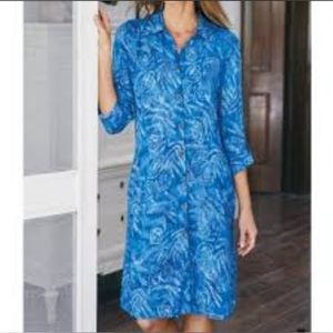 Soft Surroundings Fernanda Blue Shirt Dress Sz L